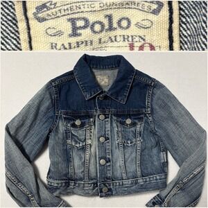 Polo Ralph Lauren Kids Sz 10 Denim Jacket Blue Distressed Trucker Style